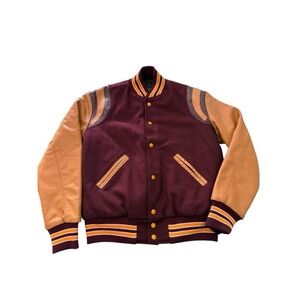 Holloway Varsity Jacket Virgin Wool Leather Sleeves Sz S Y2K Burgundy Retro